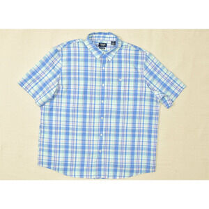 Chaps Men's Button Down Shirt Short Sleeve Blue Plaid Size 3XL Cotton Easy Care